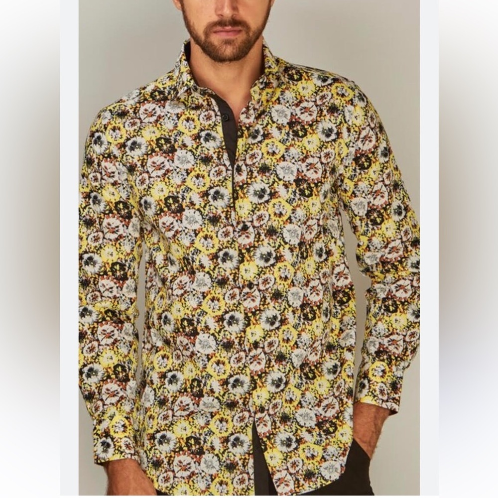 Floral Yellow Dress Shirt